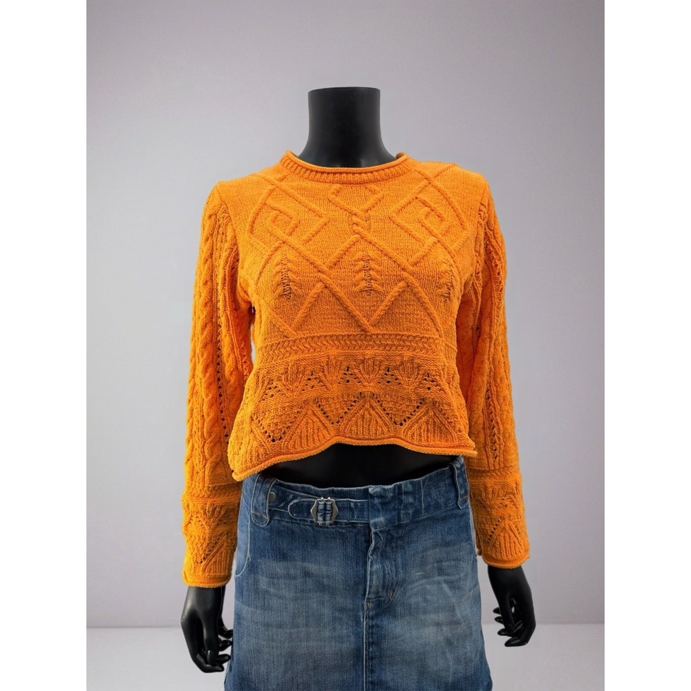 Hazel‎ Moon Orange Knit Sweater Cable Textured Long Sleeve Size M